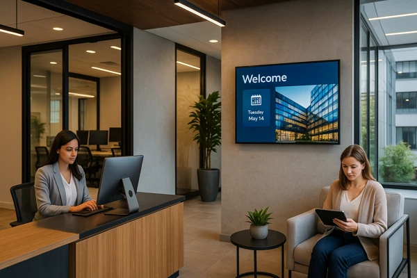 Corporate office with advanced networking and visitor WiFi systems