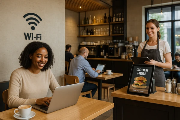 Modern restaurant with digital ordering and WiFi connectivity