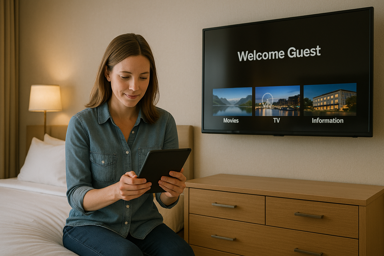 Modern TV displays and WiFi infrastructure in hospitality setting